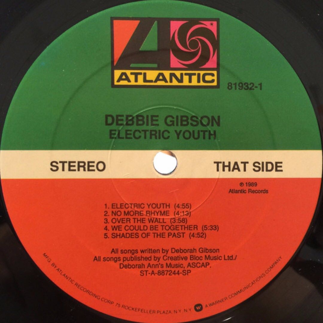 Us Pressed Debbie Gibson Electric Youth Label Atlantic 7 81932 1 Atlantic 81932 1 Format Vinyl Lp Album Sp Country Us Released 1989 Genre Electronic Pop Style Synth Pop Music Media Debbie gibson — let's run away 05:24. us pressed debbie gibson electric youth label atlantic 7 81932 1 atlantic 81932 1 format vinyl lp album sp country us released 1989
