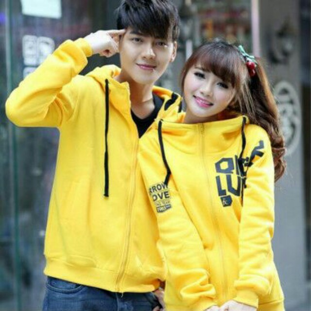 Yellow Korean Style Simple Unisex Casual Hooded Couple Sweater