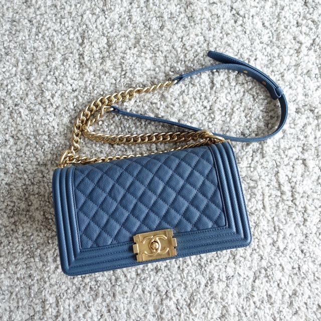 Ln #23 Chanel Blue Caviar Old Medium Boy Ghw, Luxury, Bags & Wallets On  Carousell