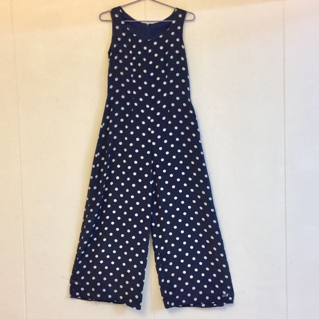 navy blue polka dot jumpsuit