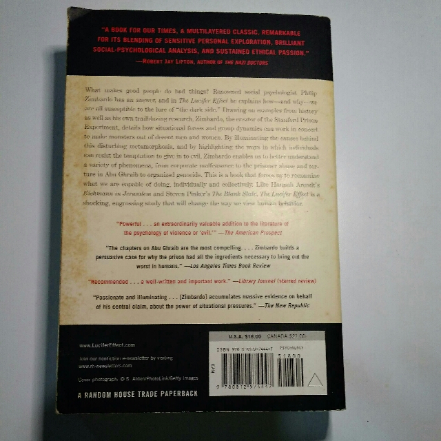 The Lucifer Effect Understanding How Good People Turn Evil By Philip Zimbardo Books Stationery Fiction On Carousell