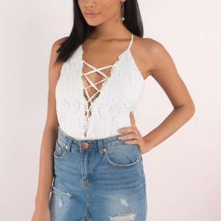 TOBI Crotchet Criss Cross Bodysuit