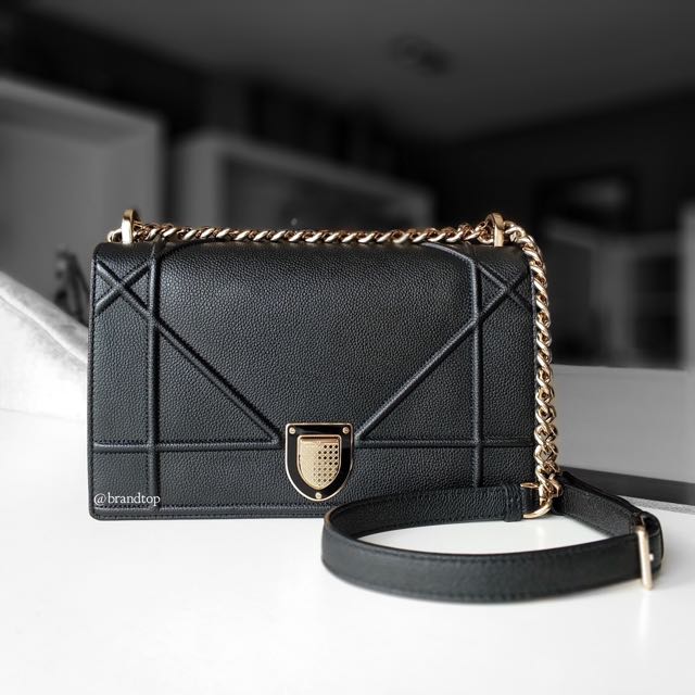 Authentic Dior Medium Diorama In Black Grained Calfskin