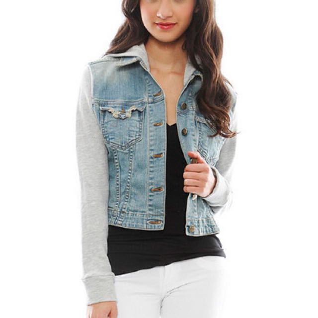denim jacket with grey hoodie womens