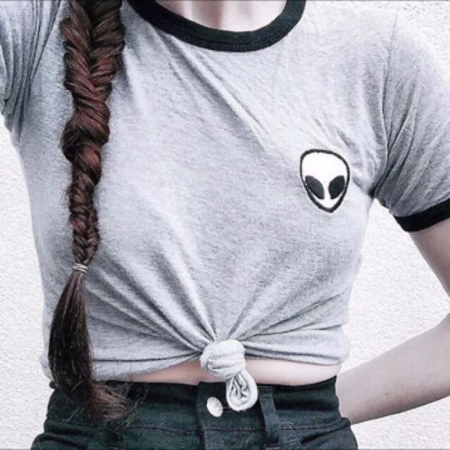 Alien Tumblr Statement Shirt In Black And Grey Women S Fashion Clothes Tops On Carousell