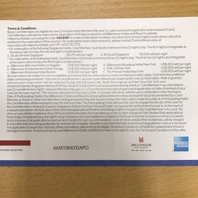 Complimentary One Night Stay Voucher Millennium Hotels And Resort