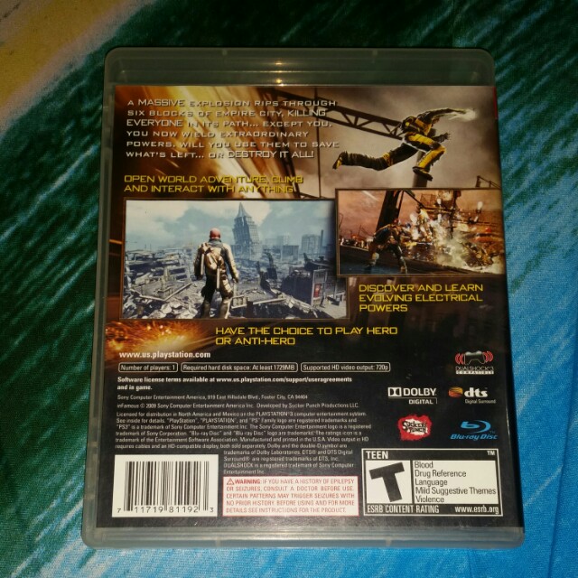 PS3 Infamous (Category: PlayStation) located in San Juan City. Submitted by vhanzmonzie (Listing ID 129675836, Image 2). Description: Scratchless.No Flaws..