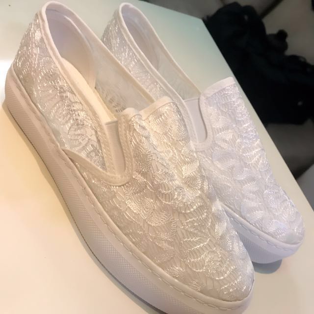 white lace platform sneakers