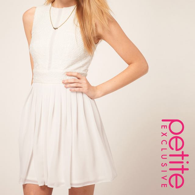 ASOS white petite dress with chiffon