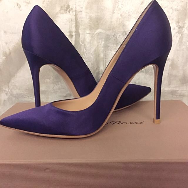 purple satin pumps