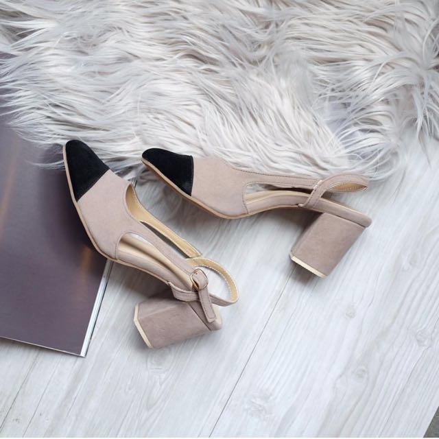 two tone block heel slingback