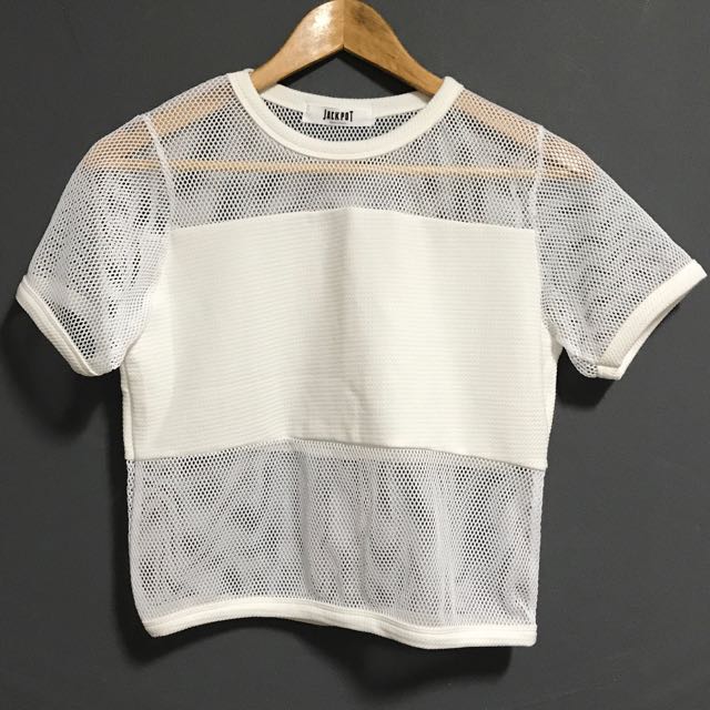 Jackpot White Fishnet Top Women S Fashion Clothes Tops On Carousell