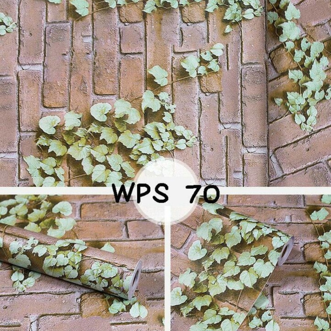 Wallpaper Dinding Uk 45cm X 10m Batu Bata Coklat Daun Rambat Efek