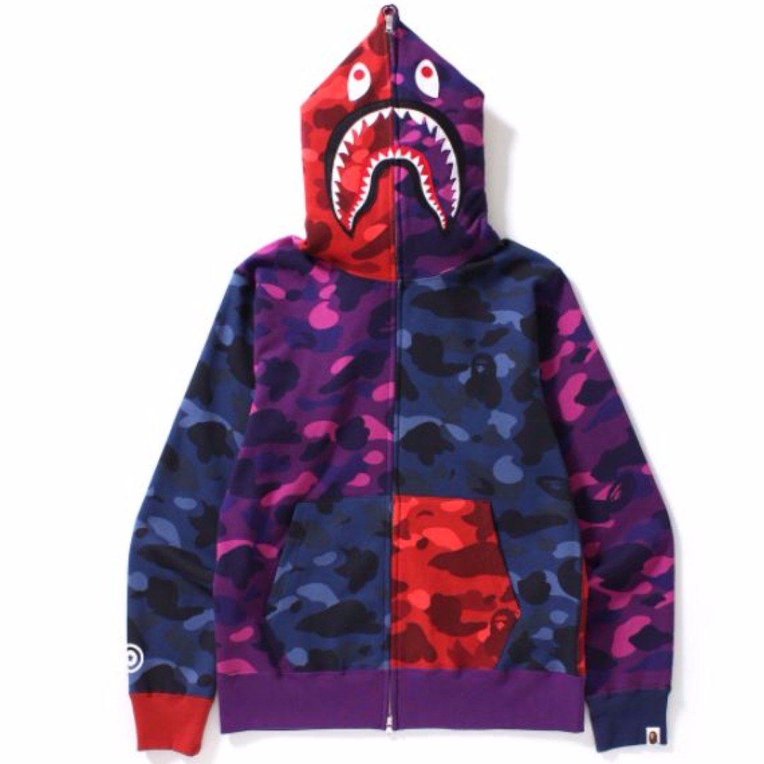 color camo shark full zip hoodie