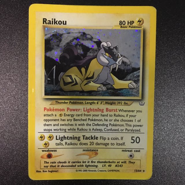 Holo Raikou Pokemon Card 13 64 Toys Games Board Games Cards On Carousell