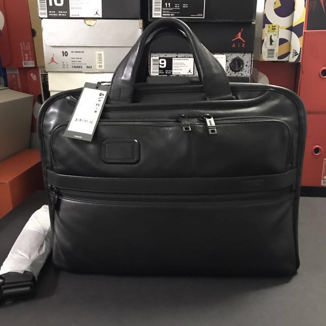 tumi alpha leather briefcase