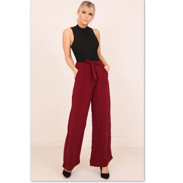 Black halterneck top red pants terno 