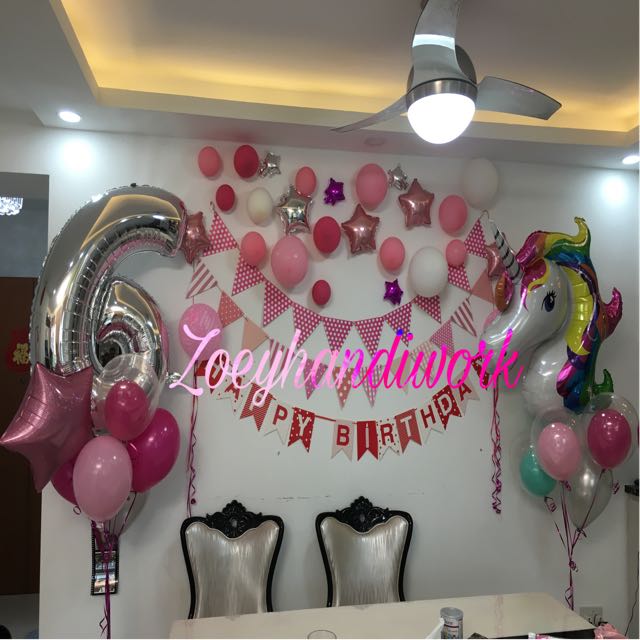 Unicorn Balloon Cluster Happy Birthday Balloon Wall Decoration
