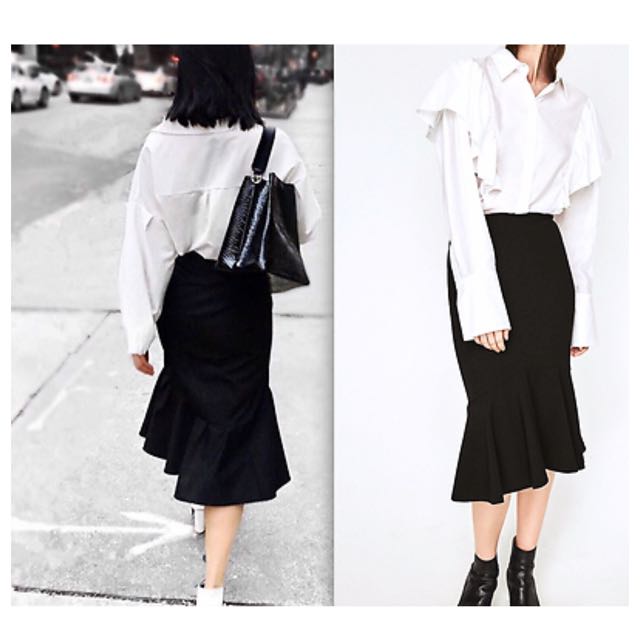 Zara Woman Black Fishtail Skirt