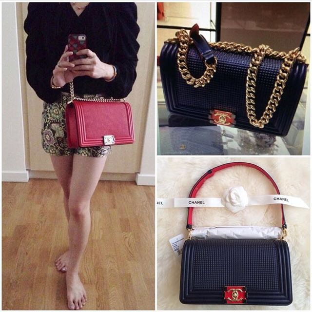 Authentic Boy Chanel Cube Bag Navy GHW New Medium