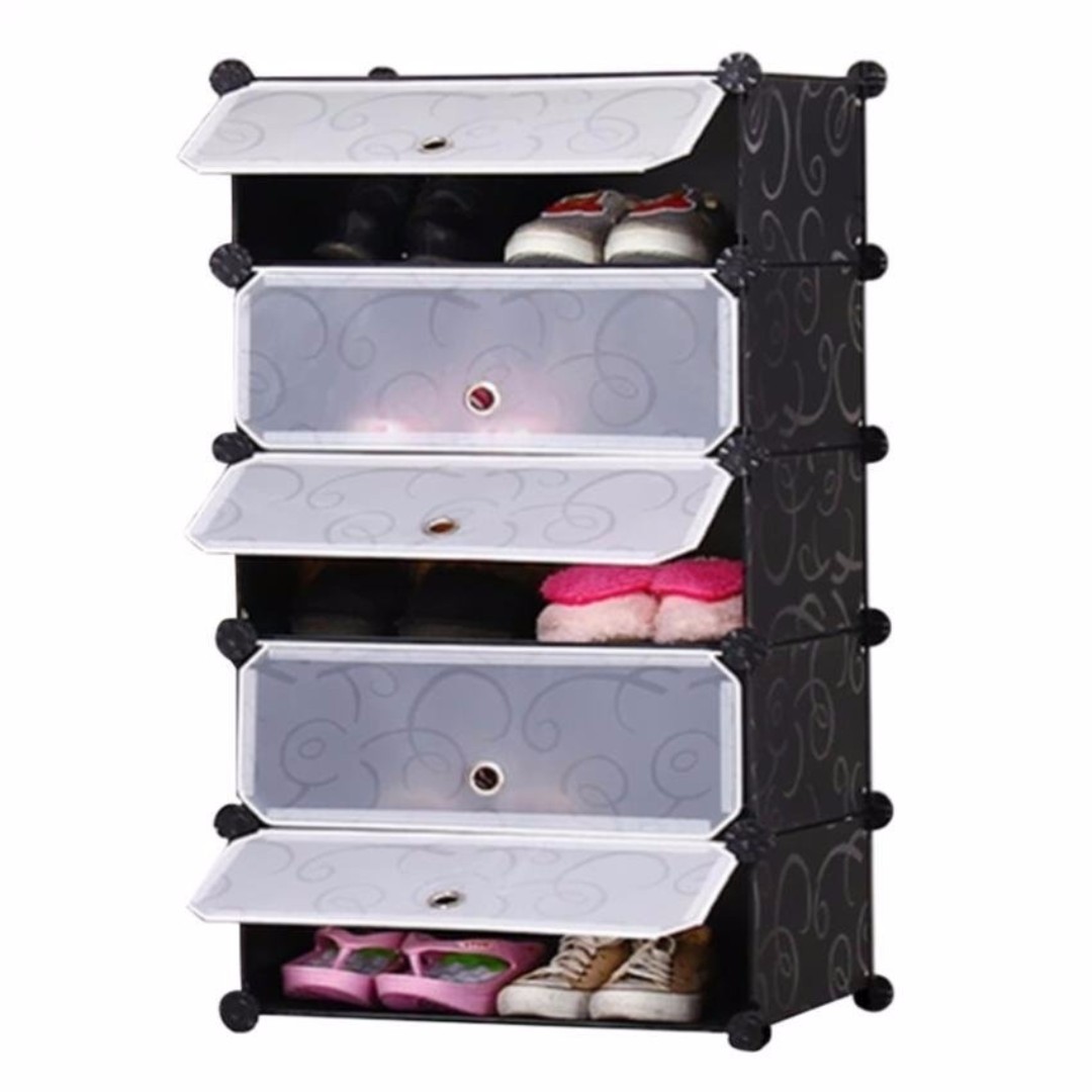 Diy 1 X 5 Cube Shoe Rack Wardrobe Box Storage Closet Organizer Cabinet With Doors Black Home Furniture On Carousell
