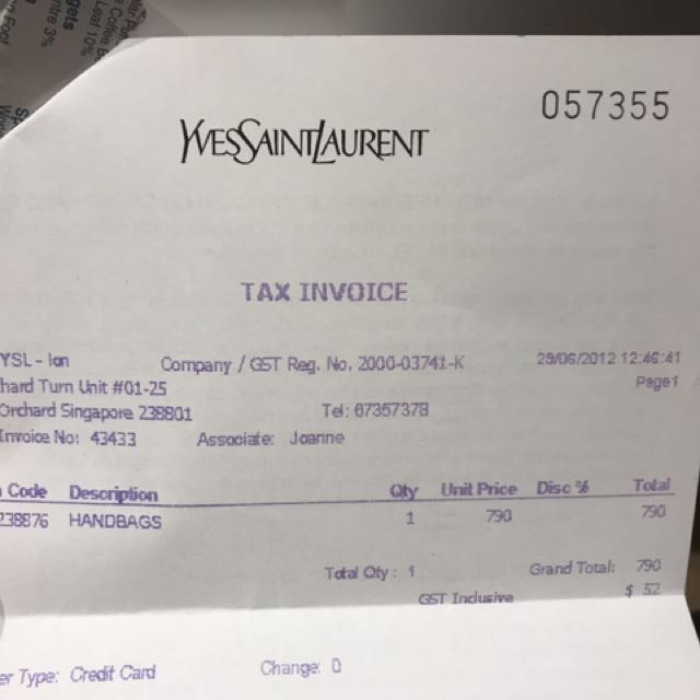 Ysl receipt hot sale