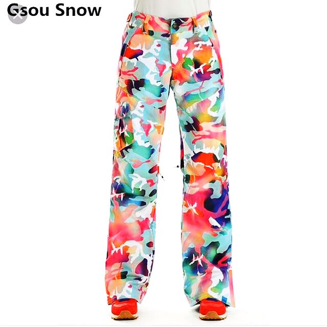 GSOU Snowboard Ski Pants in Rainbow Camo Design