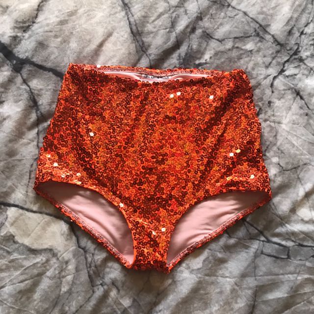 orange sequin shorts