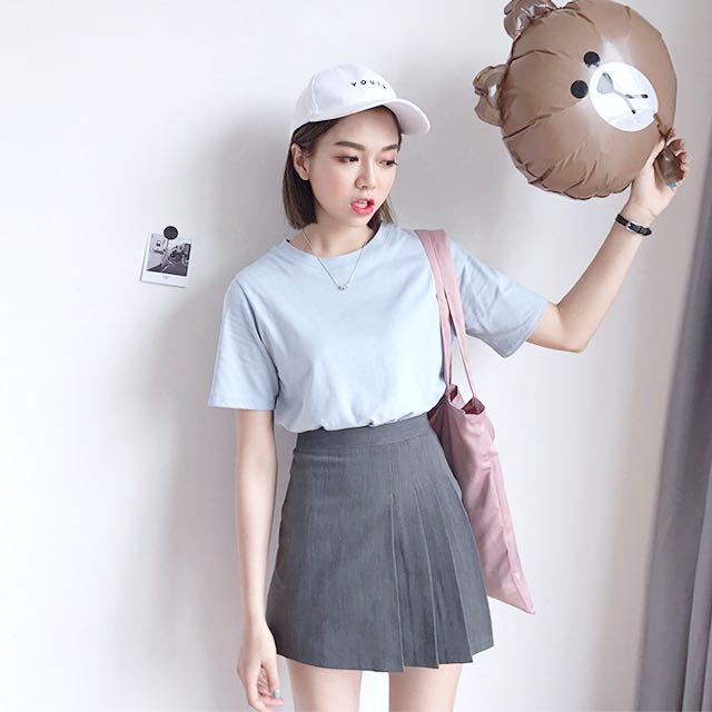 Grey skirt store korean fashion