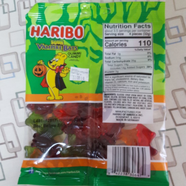 Haribo SOUR Vampire Bats Gummy Candy, Food & Drinks, Packaged Snacks on
