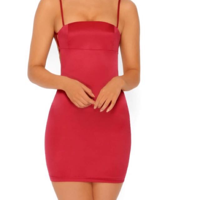 oh polly red satin dress