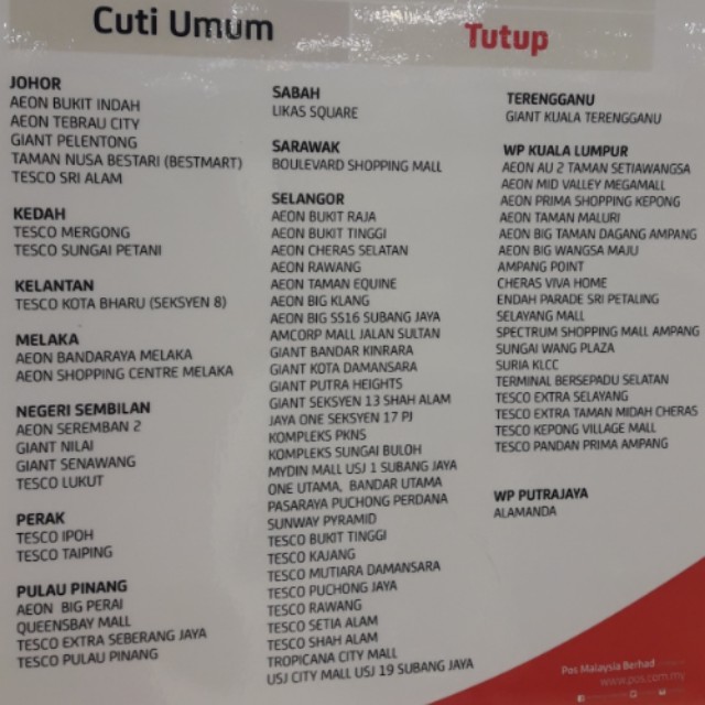 Pos Office New Operating Hours At Shopping Malls Until 6pm Daily Community On Carousell
