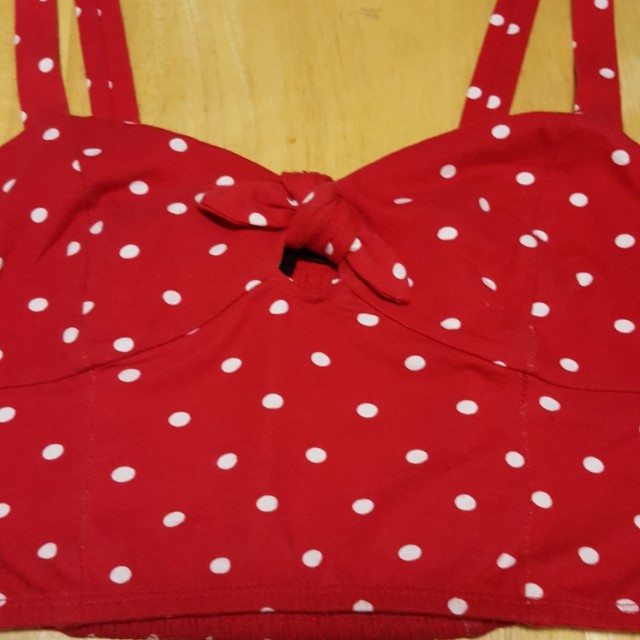 red and white polka dot crop top