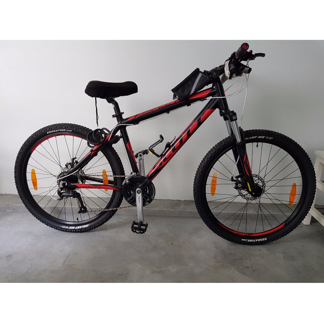 red and black scott mountain bike
