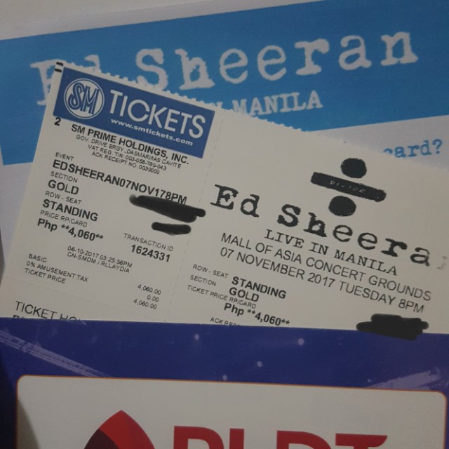 Ed Sheeran Live in Manila Gold Ticket (Divide Tour), Tickets