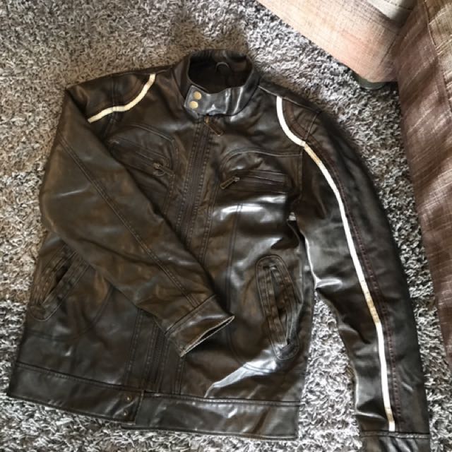 Leather Jacket Black Brown Tone Small Size Men S Fashion Clothes Photo