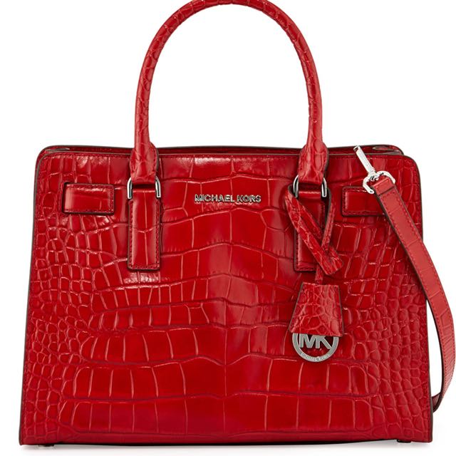 Michael Kors Dillon Croc Embossed Satchel Bag Red