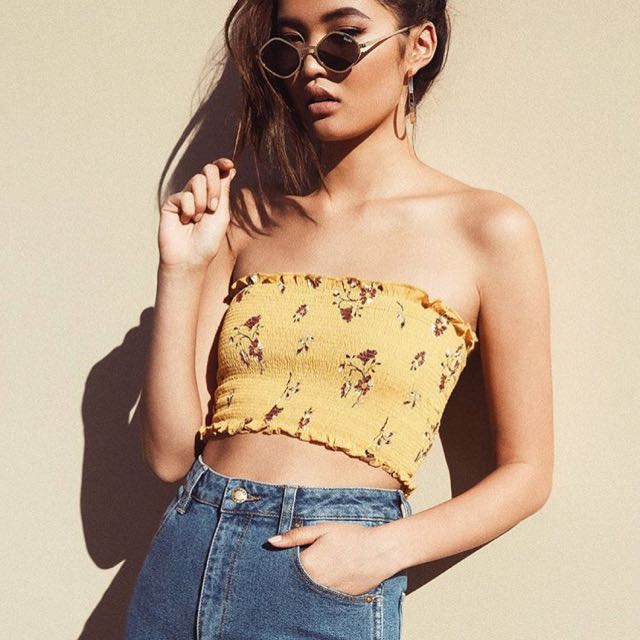 smocked yellow tube top
