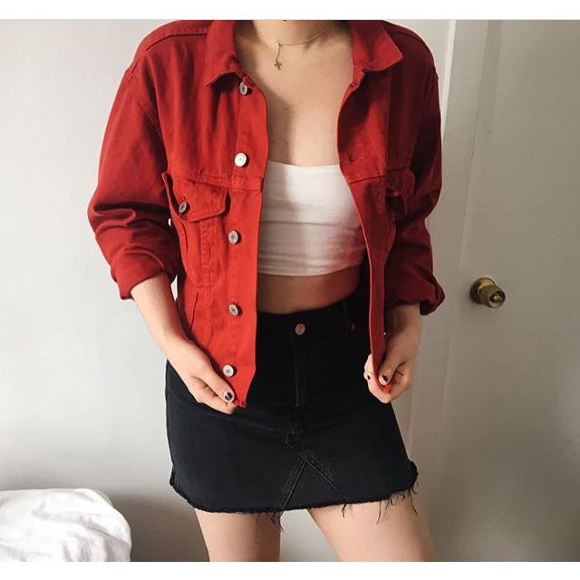 brandy melville red denim jacket