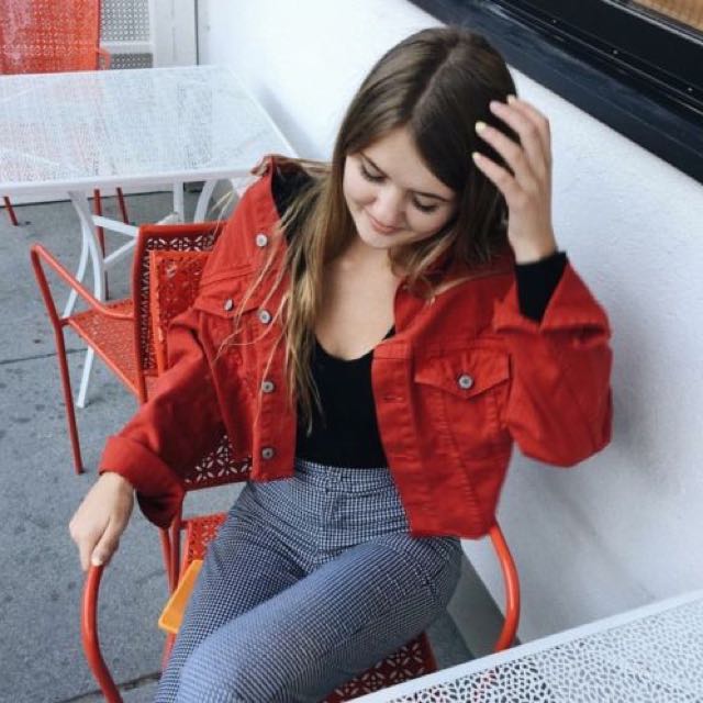 Brandy melville red denim jacket sale