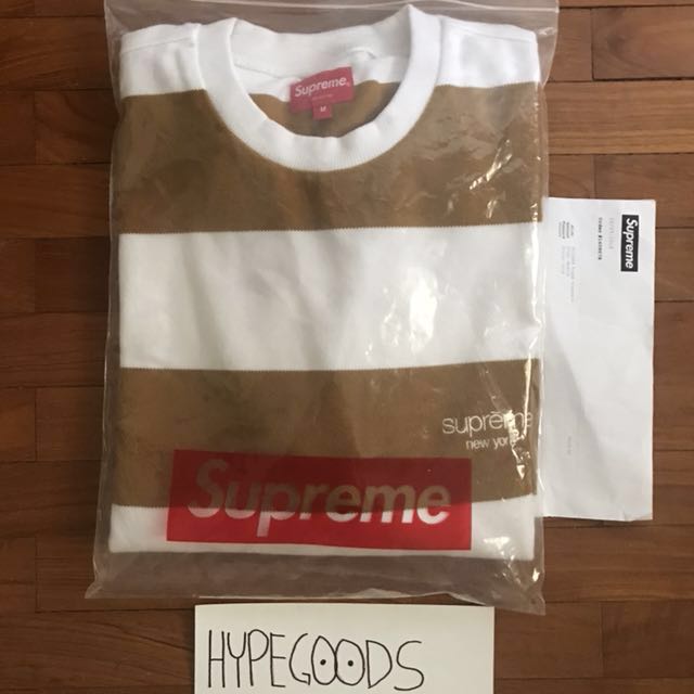Supreme Striped Pique Crewneck Gold Men s Fashion Tops Sets