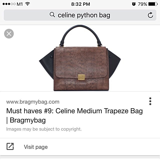 Celine Medium Trapeze Python (Category: Tote Bags) located in Singapore. Submitted by sslhl (Listing ID 130918174, Image 3). Description: Brand new Celine Medium Trapeze Python Beautiful piece Retail $5,800.