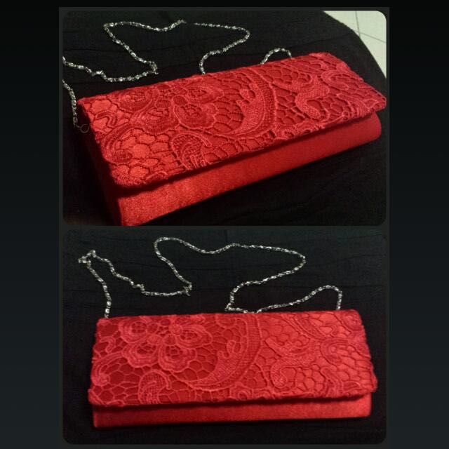 Red lace clutch bag on sale
