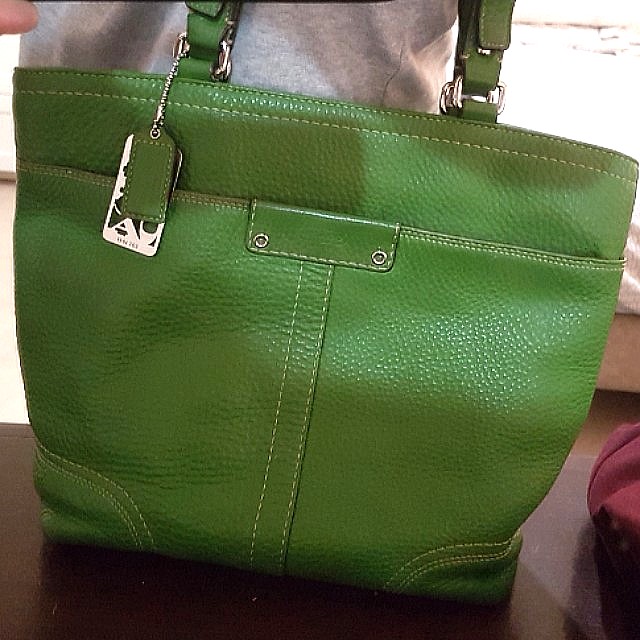 green leather coach purse