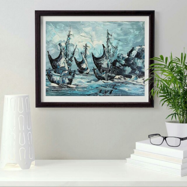 Blue Abstract Ship Oil Painting Furniture Home Decor On Carousell