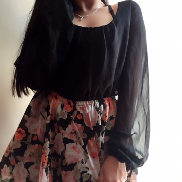 black top floral bottom dress
