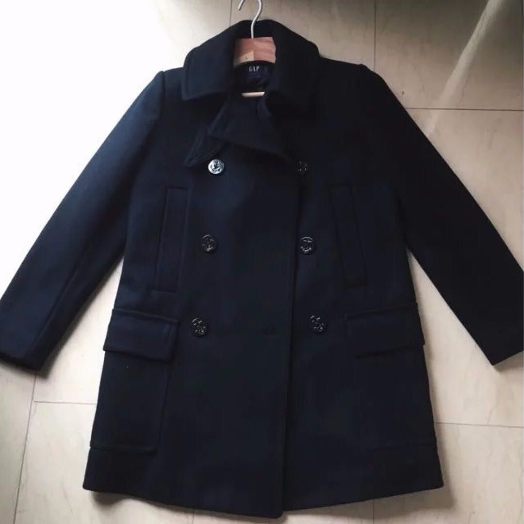 GAP Double Breasted Wool Peacoat Long Navy Blue