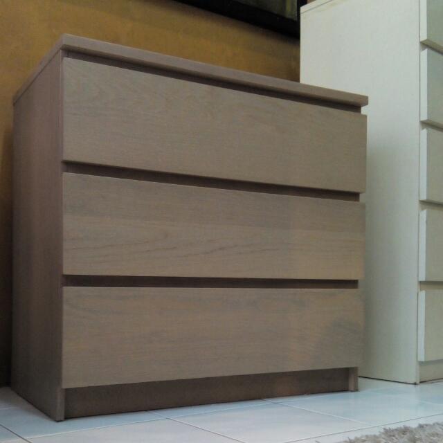 Ikea Malm 3 Drawer Chest White Stained Oak Veneer 31 1 2x30 3 4