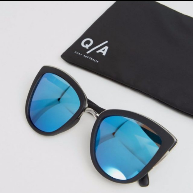 Quay My Girl Blue Reflective Cat Eye Sunglasses Women S Fashion