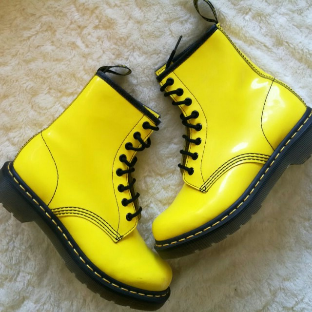 yellow patent leather boots